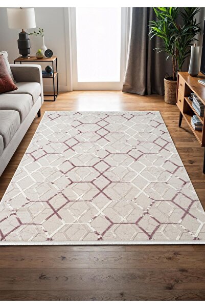 Cotto Home Armada AD001L Gri Halı Lila Geometrik Detaylı Akrilik Tozu Az Salo...