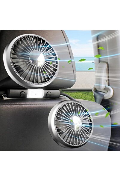 erorex Car Fan Backseat Dual Head Hose Car Seat Fan Led Light, Portable Usb Fan Car, 3 Speeds 360 Degree