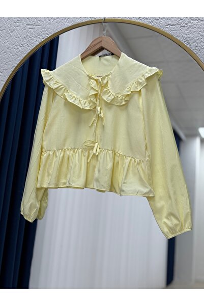 BENAHOLL قميص Lunisa ذو ياقة مكشكشة وأربطة وتفاصيل طبقة-TN068 أصفر