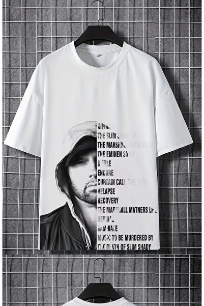 Fuddy Moda تي شيرت مطبوع من Eminem للجنسين، تي شيرت برقبة دائرية كبير الحجم ب...