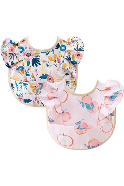 erorex 2Pcs Ruffle Baby Bibs Mess Proof Infant Feeding Bibs Catch All Pocket Waterproof Cute Angel Wings