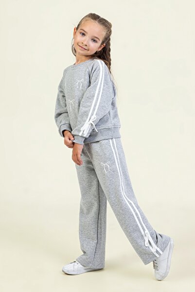 DMB BOYS & GIRLS Σετ αθλητική φόρμα για κορίτσια με μοτίβο φιόγκου με ρίγες στο πλάι και ελαστική μέση Άνετη εφαρμογή