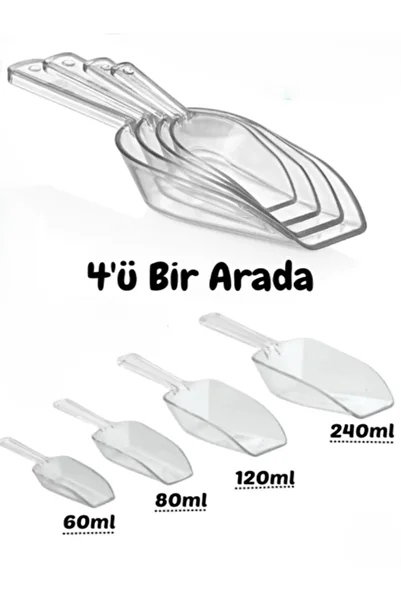 VİALEX Spade Set of 4 Food Shovel, Flour, Sugar, Food, Pulses, Detergent Shovel, Measuring Shovel