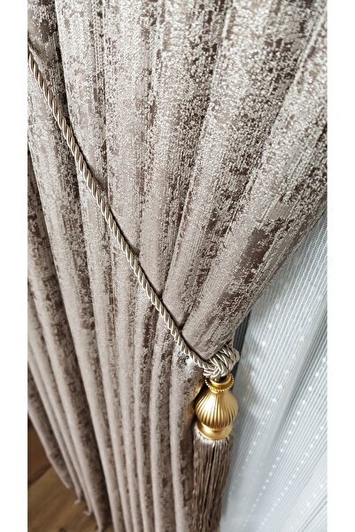 Yuka Κουρτίνα φόντου ταμπλό Καφέ βιζόν μαρμάρινο σχέδιο γκρι μονόφυλλο 1/3 συμπίεση πολυτελής σειρά βαρύ γκραμμάζ