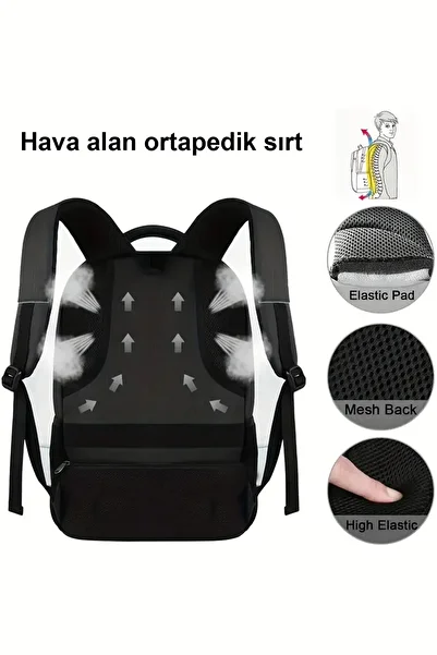 woys Black Color Backpack for Business and Travel Use with 4 Compartments USB Port