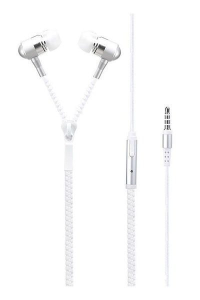 Generic In-Ear Zipper Stereo Headphone With Mic White