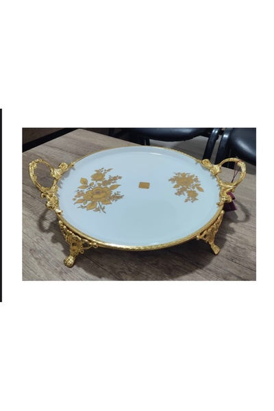 Barok Sunumluk pirinç porselen yuvarlak büyük