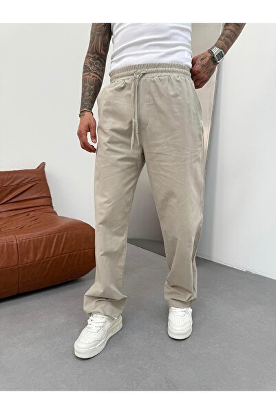 KağanKY Παντελόνι με φαρδύ λινό γκρι χρώμα