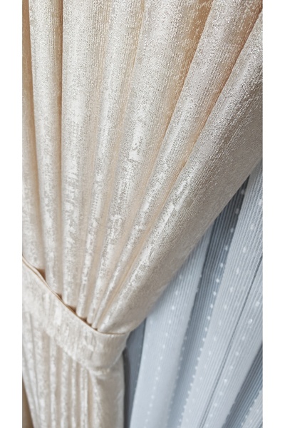Yuka Panel Background Curtain Cream Beige Marble Pattern Gray Single Wing 1/3 Tight Pleated Luxury Series Heavy Gramage