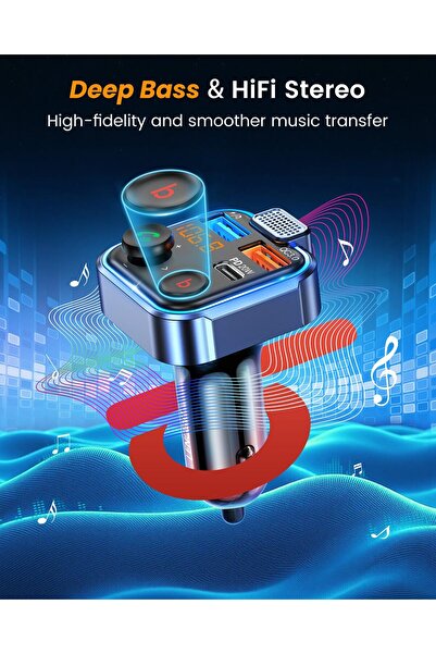 erorex Car Fm Transmitter, Wireless Bluetooth 5.3 Radio Adapter Car Kit, Pd3.0 Type C 20W+Qc3.0 Car Fast