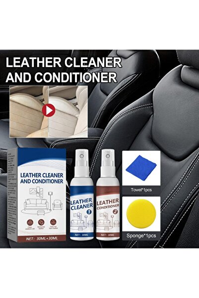 erorex Car Leather Cleaner & Conditioner Set, 30Ml Cleaner + 30Ml Conditioner + 1 Sponge + 1 Towel -