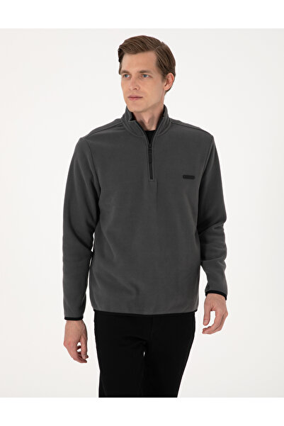 Pierre Cardin Antrasit Regular Fit Yarım Fermuarlı Polar Sweatshirt 50314056-VR006