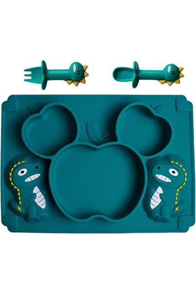 erorex Baby Feeding Set Toddler Silicone Dinosaur Dinner Plates Spoon Fork Set Toddler Feeding Suction