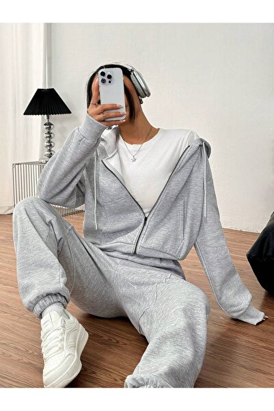 DAXİS Sportwear Company KADIN Eşofman Takımı - Fermuarlı Sweatshirt & Lastik Paça Eşofman Altı