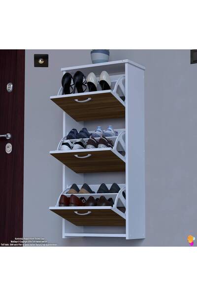 Modilayn WEST Asma Kapı Önü 52x116x26 cm’lik 3 Düşer Kapak 6 Göz Bölmeli Ayakkabılık
