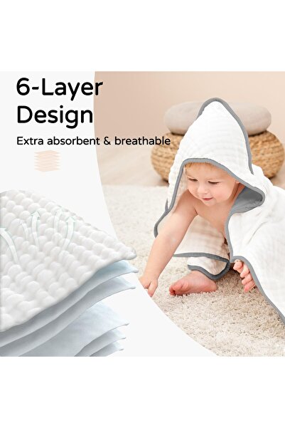 erorex Hooded Baby Towels Newborn 2 Pack 100% Muslin Cotton Baby Bath Towel Hood Babies Infant Toddler