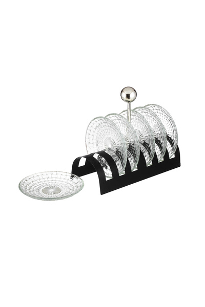 ABAREEK Black Dessert Plate Set on Stand, 6 Pieces