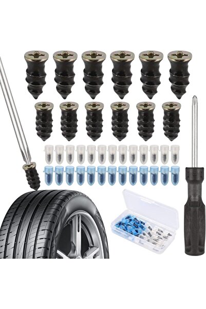 erorex 30Pcs Tire Repair Kit Rubber Nails Screwdriver, Self-Service Car Puncture Repair Kit, Universal