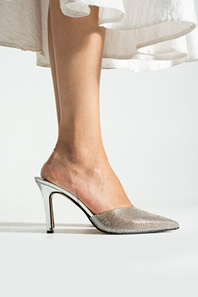 DESPİNA Liora Stone Thin Heeled Women's Mule Shoes – Stylish Night & Invitation Slippers