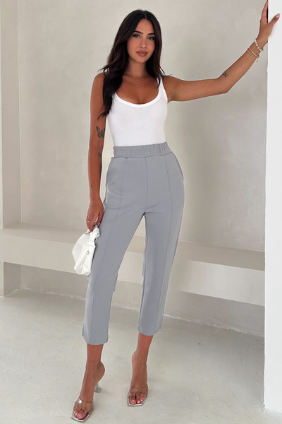 EGHO High Waist Leg Slit Ribbed Stitching Neoprene Look Scuba Women's Pants