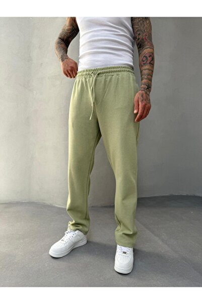 KağanKY بنطلون فضفاض من قماش الوافل باللون الأخضر