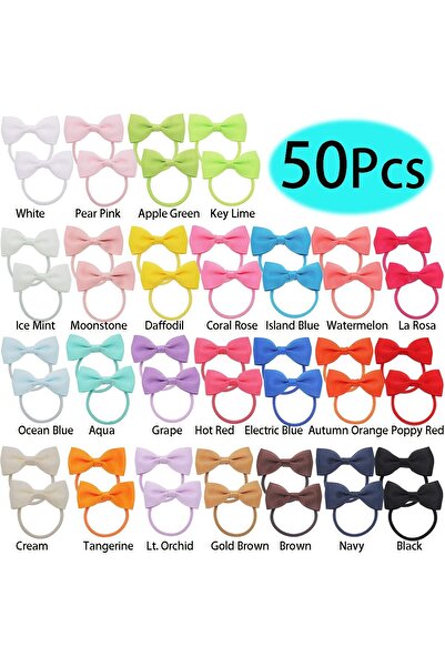 erorex Ded 50 Pieces 2 Inch Baby Girls Hair Bows Elastic Ties Grosgrain Ribbon Bow Rubber Band Ponytail