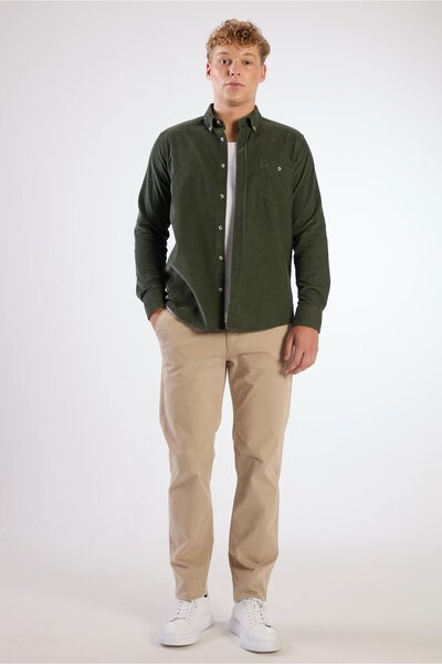 Dufy Khaki Twill Men's Shirt - Regular Fit