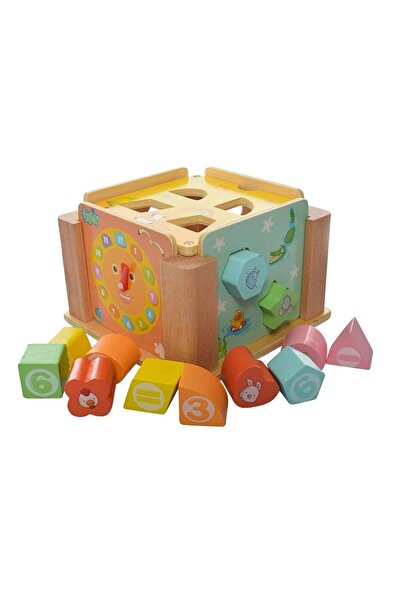 SDX Market Joc educativ Montessori tip Cub din lemn cu sortator de forme geom...