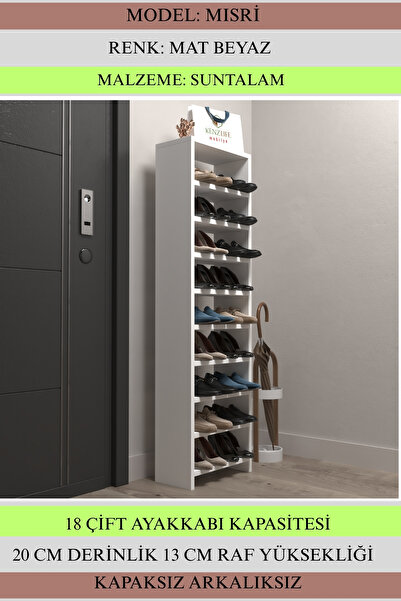 Kenzlife Ayakkabılık Mısri Mat Beyaz Suntalam 140*040*20 Onsekiz Çift Ayakkabı Kapasitesi Arkalıksız