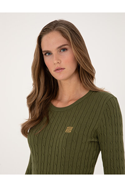 Pierre Cardin Khaki Slim Fit Crew Neck Basic Sweater 50317072-Vr027