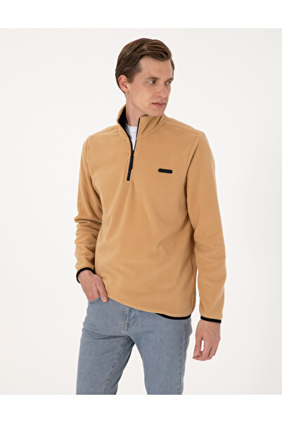 Pierre Cardin Beige Regular Fit Half Zipper Fleece Sweatshirt 50314056-Vr011