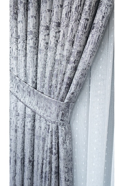 Yuka Panel Background Curtain Gray Light Marble Pattern Gray Single Wing 1/3 Tight Pleated Luxury Series Heavy Weight