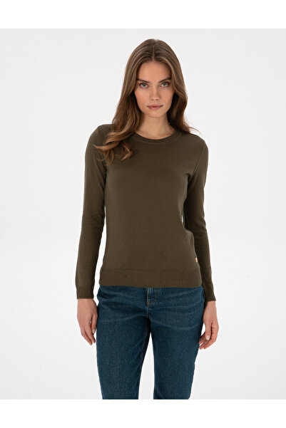 Pierre Cardin Khaki Slim Fit Crew Neck Basic Sweater 50315758-Vr027