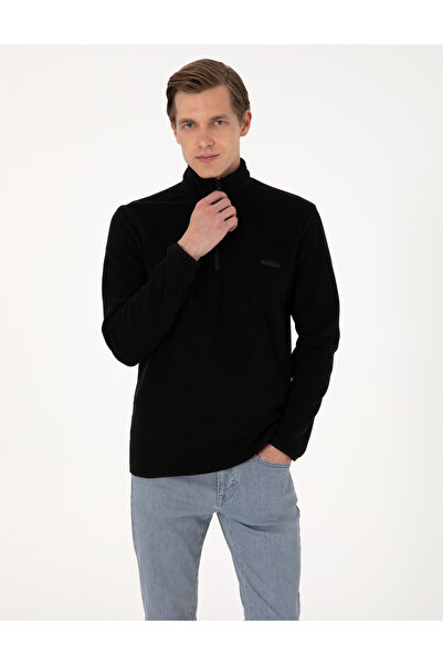 Pierre Cardin Siyah Regular Fit Yarım Fermuarlı Polar Sweatshirt 50314056-VR046