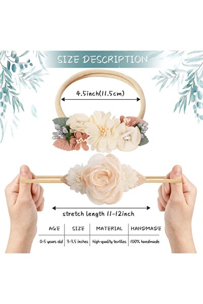 erorex Baby Girl Flower Nylon Headband Elastic Hair Band Handmade Bow For Newborn Infant Toddler Pack Of 3