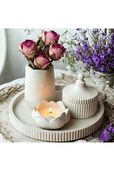 Süshanem Hediyelik, Dekoratif 5 Li Set Vazo, Lotus Mumluk ve Altlıklı Aksesua...