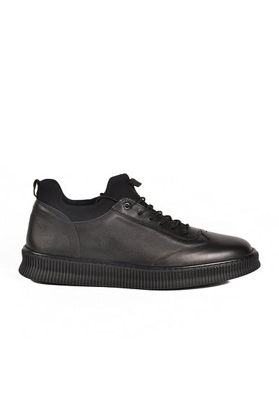 Aspor Black Genuine Leather Large Size Men's Casual Shoes
