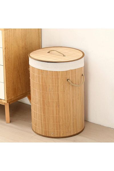 AC BOX Ecological Bamboo Multi-Purpose Storage Basket with Cotton Cloth Inner Liner, Cover and Rope Handle Moder