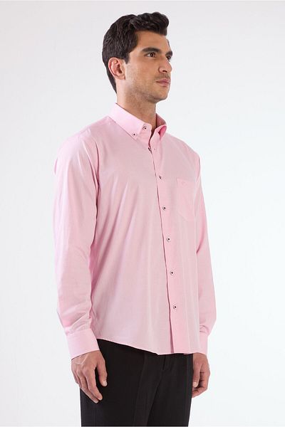 Dufy Pink Men's Regular Fit Check Brent Collar Long Sleeve Shirt - 102579