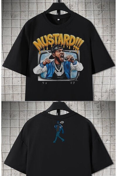 Fuddy Moda تي شيرت مطبوع عليه Mustard Ense للجنسين، تي شيرت كبير الحجم بطابع ...