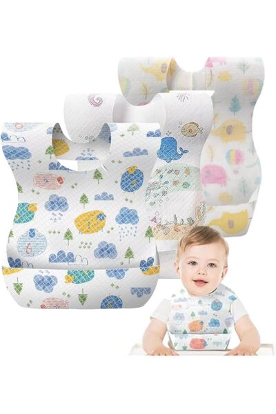 erorex Disposable Baby Bibs 60Pcs Portable Waterproof Bib Crumb Catcher Girls Boys Individually Packaged