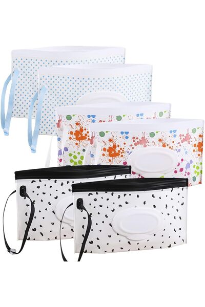 erorex Ecvv 6 Pack Refillable Baby Wet Wipe Pouches Portable Travel Wipes Dispenser Reusable Wet Wipe Bag