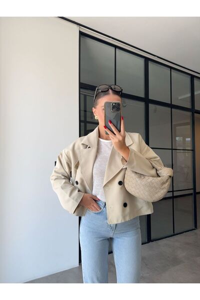 BB Bensu Buyruk TAŞ RENGİ KISA TRENÇKOT