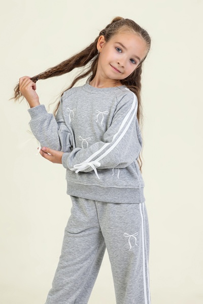 DMB BOYS & GIRLS Girl's Bow Patterned Tracksuit Set with Stripes on the Sides and Elastic Waist Comfortable Fit