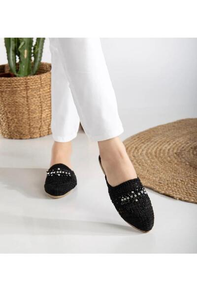 İpek Fashion Women's Rope Straw Stone Daily Slippers