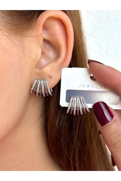 BY YASİN TOPÇU Steel Row Zircon Earrings – Silver