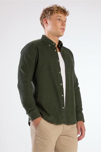 Dufy Khaki Twill Men's Shirt - Regular Fit