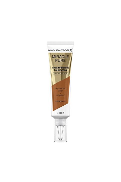 Max Factor Miracle Pure 24H Contour Foundation with Hyaluronic Acid and Vitamin C, SPF30, 93 Mocha, 30ml