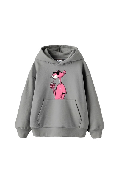 Sekizbiraltı Pink Panther V2 Printed Oversize Unisex Gray Hoodie