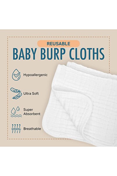 erorex 10 Pack Muslin Burp Cloths Large 20" By 10" 100% Cotton Hand Wash Cloth 6 Layers Extra Absorbent